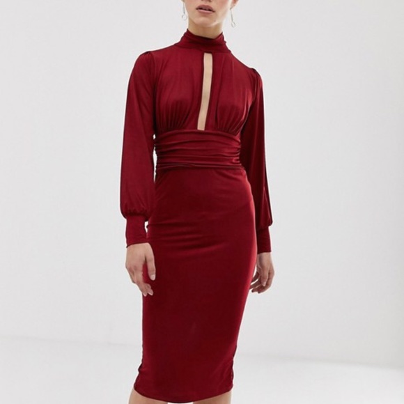 ASOS || petite maroon midi dress - Picture 3 of 8
